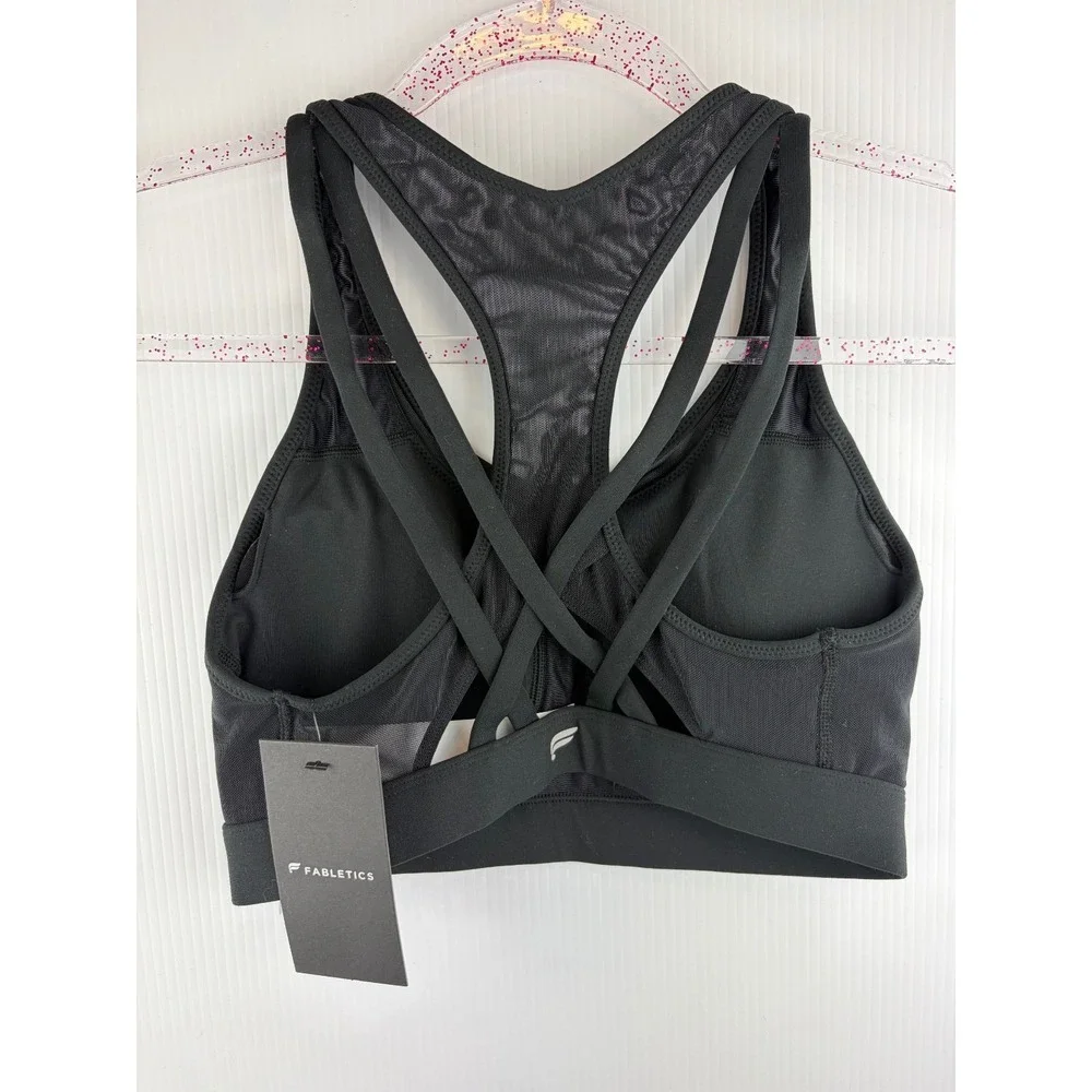 Fabletics Principal High Impact Sports Bra Black XS‎ Strappy Mesh Yoga Gym Chic